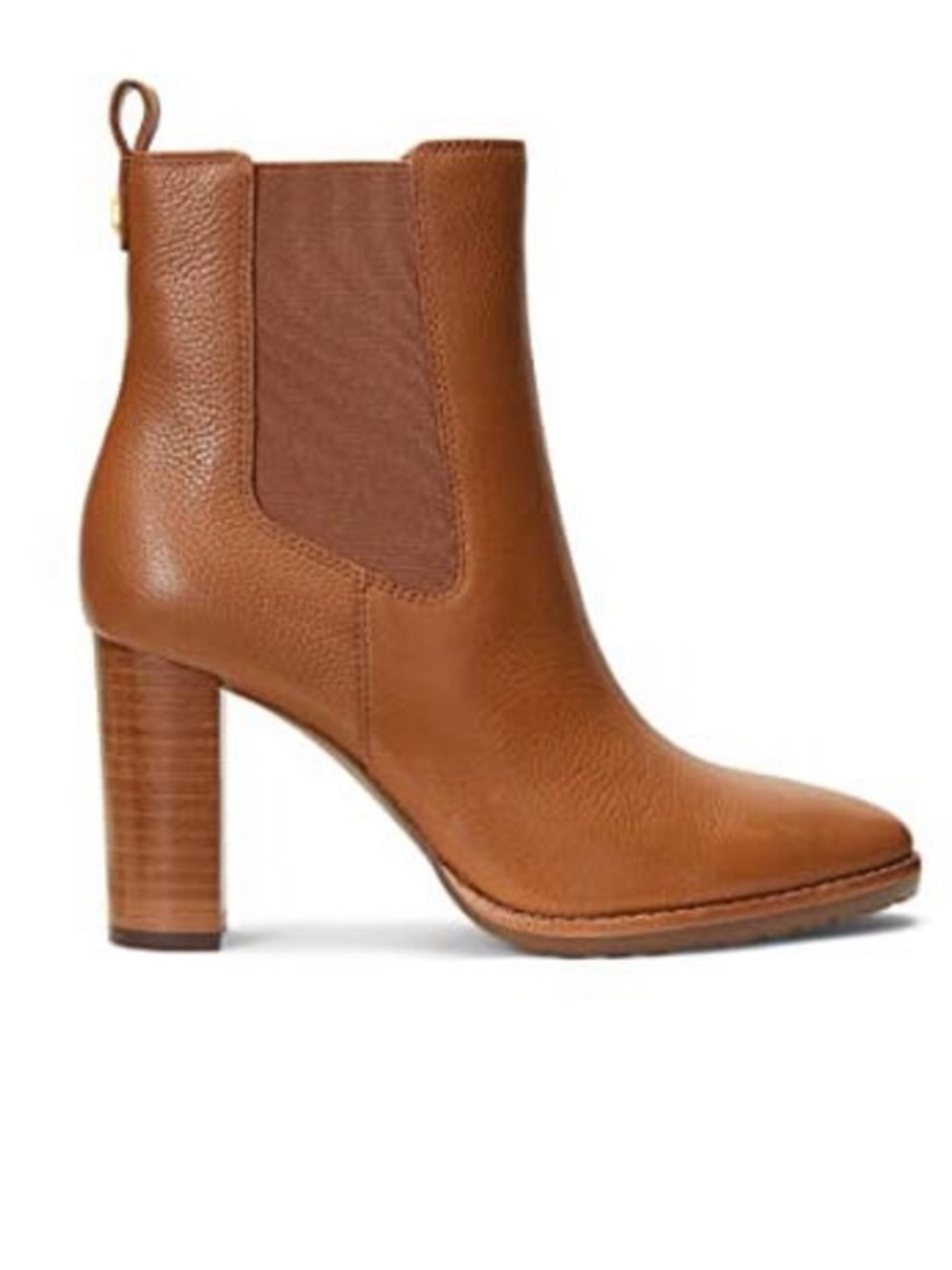 Lauren Ralph Lauren Mylah Tumbled Leather Block Heel Bootie Deep Saddle Tan 9.5 - Picture 2 of 8